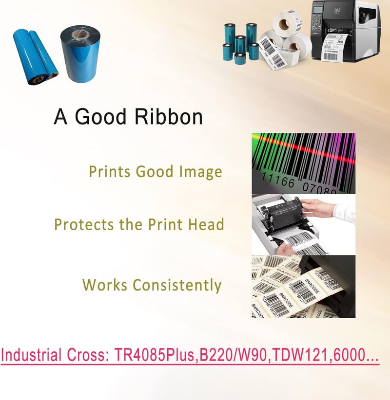 BEUYI 6.5'' x 1476' Premium Resin Enhanced Wax Ribbon, 165mm x 450m Black Thermal Transfer Ribbon, Barcode Thermal Label Printer Ribbon, CSO-Ink Outside, 1'' Core for Zebra, TSC, GoDex, Citizen (1 Roll) - Image 5